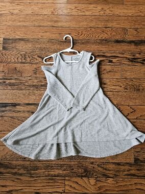 Gray Cold-Shoulder Knit Swing Dress